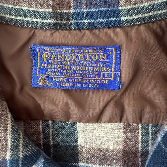 Vintage Pendleton Board Shirt Men Lg Blue Brown Wool Loop Collar Flannel 60s - Picture 3 of 14
